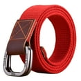 thumbnail image 2 of Women Men Double Ring Buckle Canvas Belt Simple Casual Versatile Youth Cargo Waist Band Outdoor Sport Jeans Accessories, 2 of 8