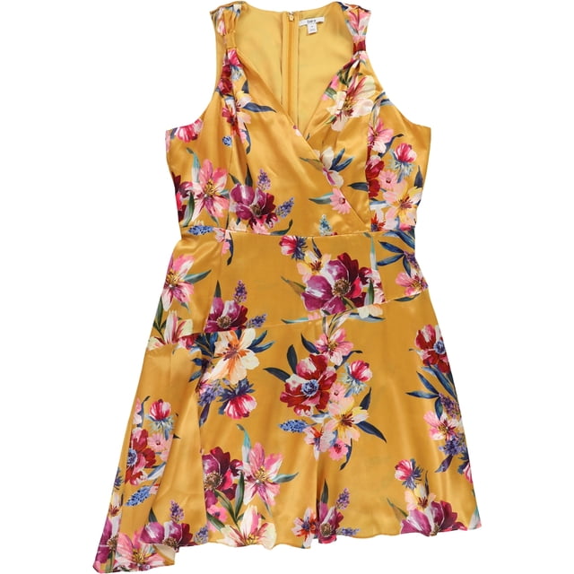 bar III Vestido asimétrico ajustado y acampanado para mujer, Amarillo, 4