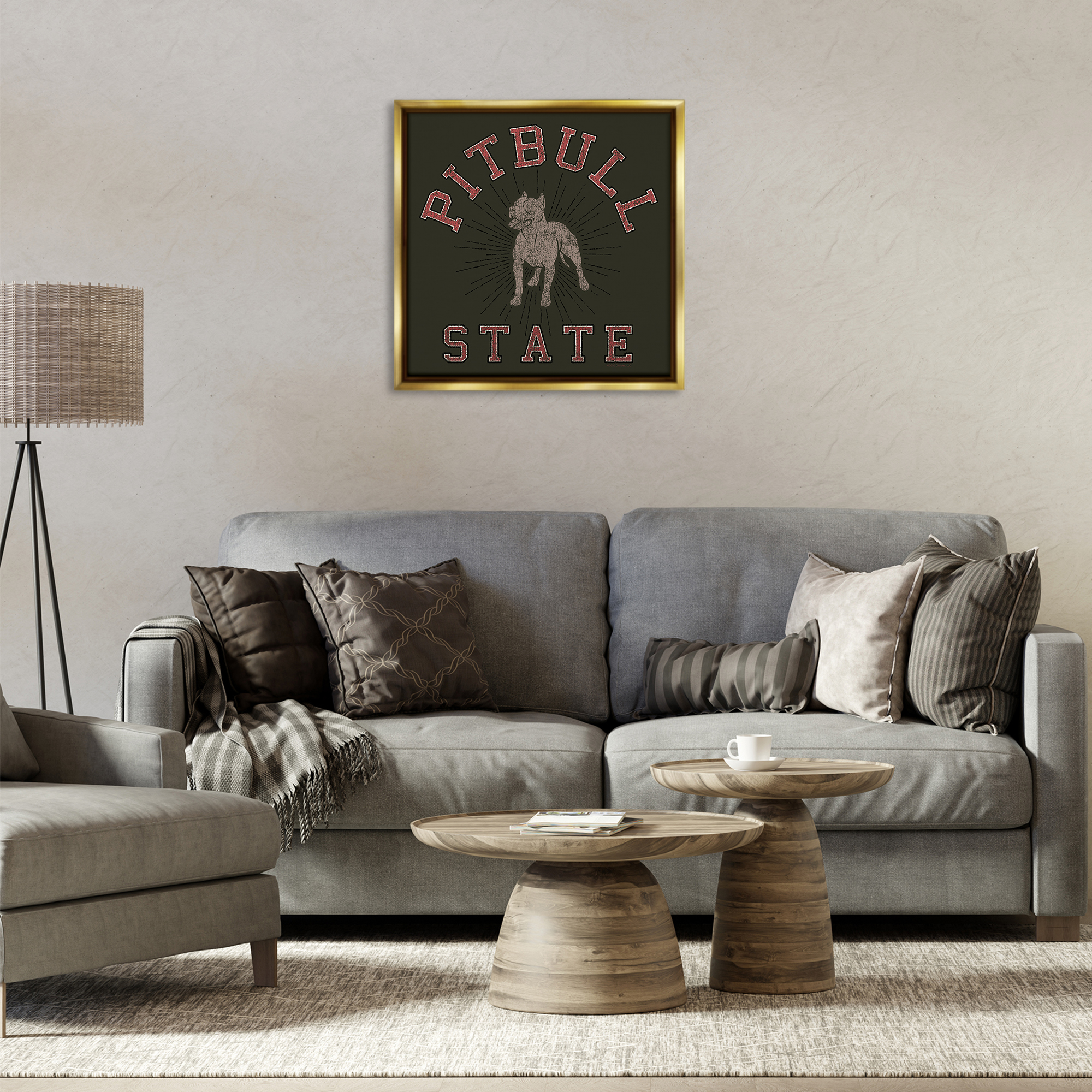 Stupell Industries Vintage Pitbull State Novelty & Humor Painting Gold Floater Framed Canvas Art Print Wall Art, 25 x 25