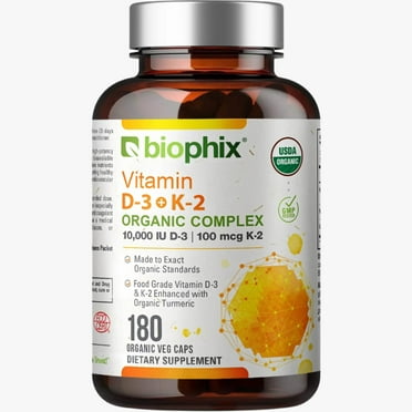 biophix Organic Vitamin D-3 K2 Turmeric 180 Vcaps - High-Potency Supports Strong Bones Immune Health