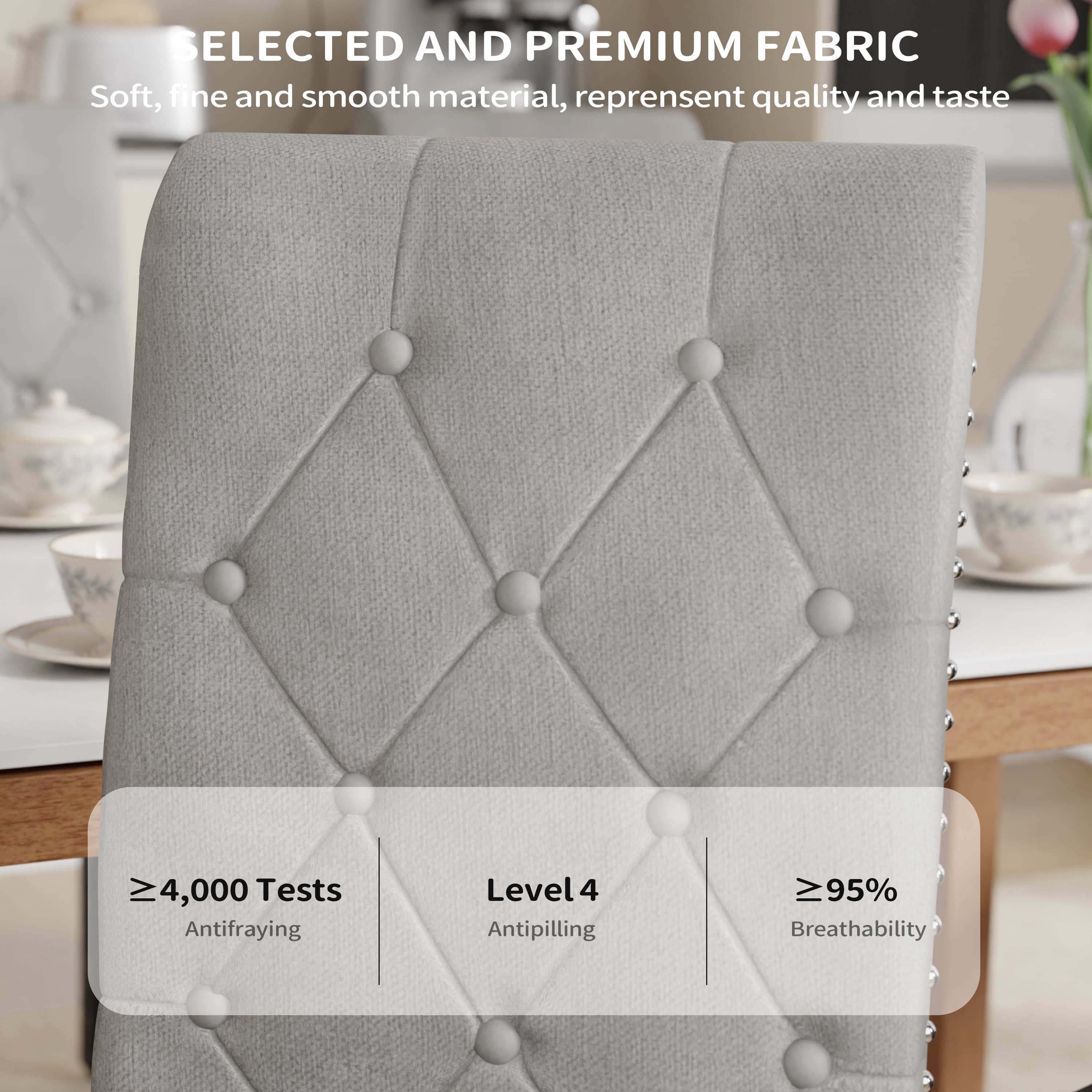 DONICK Rolled-Up High-Back Upholstered Dining Chairs With Tufted Solid Wood Legs Nailhead Trim For Home,Restaurant,Dining Room(Gray,Set of 6)