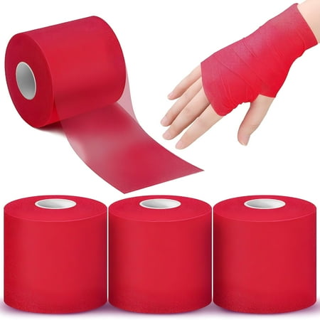 BESTSKY 2026 New 3 Pieces Athletic Pre-Wrap Tape for Hair Foam Underwrap Tape Sports Pre-Wrap Athletic Tape for Hair Ankle Wrists Knees 2.75 Inch By 30 Yards (Red)