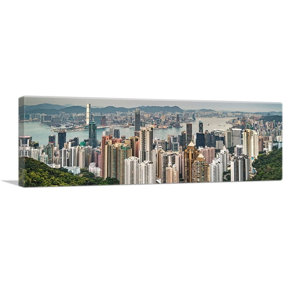 ARTCANVAS Hong Kong China Mountain View Panoramic Canvas Art Print - Size: 36" x 12" (1.50" Deep)