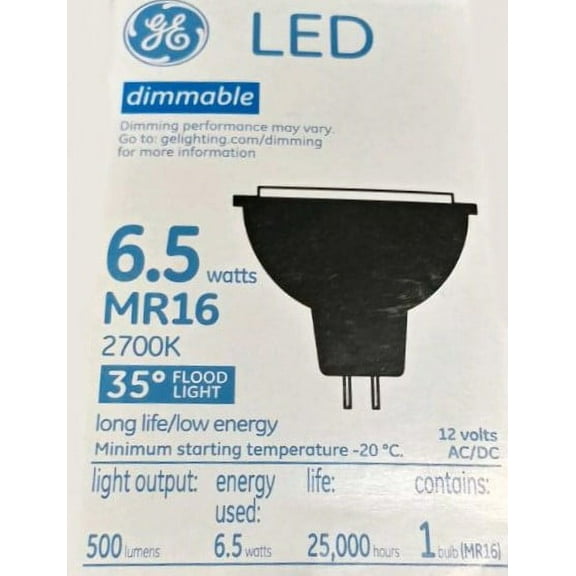 GE dimmable LED MR16 6.5 watt Flood Light 2700K