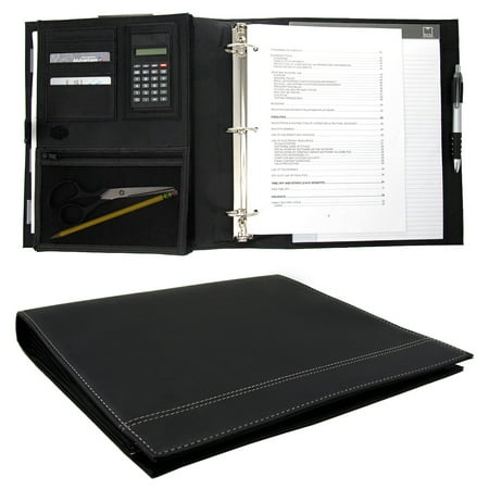 3 ring leatherette portfolio binder business organizer calculator