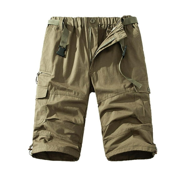 hotojiny Cargo Shorts for Men Casual Summer Elastic Waist Hiking Short Pants Big and Tall Knee Length Vintage Bermuda Shorts for Outdoor