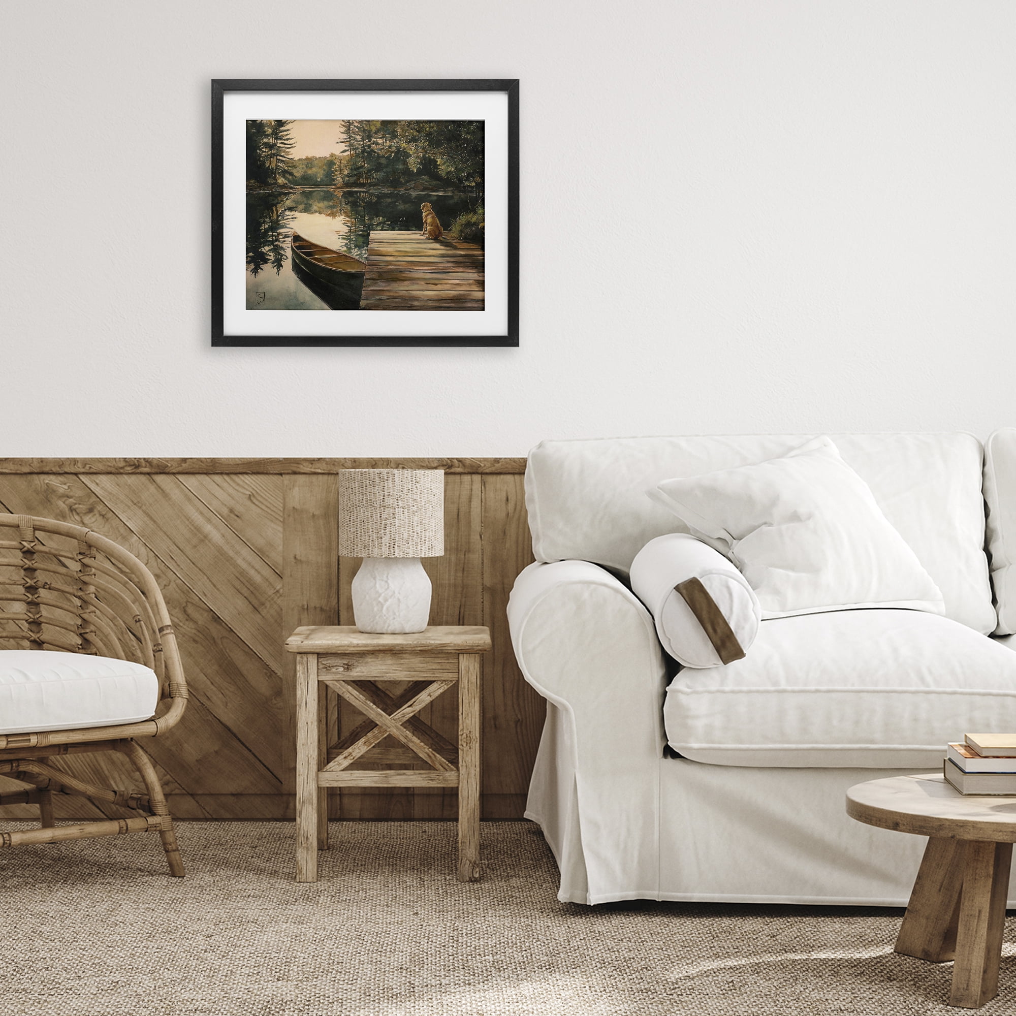 Lake Life at Sunset Black Framed Print Under Glass, design by Sara Culpepper