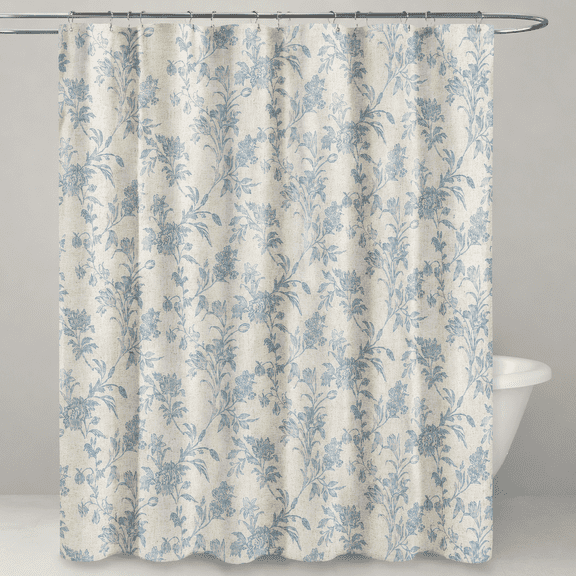 Blue Shower Curtain Floralton Linentagecore For Bathroom 72" W X L