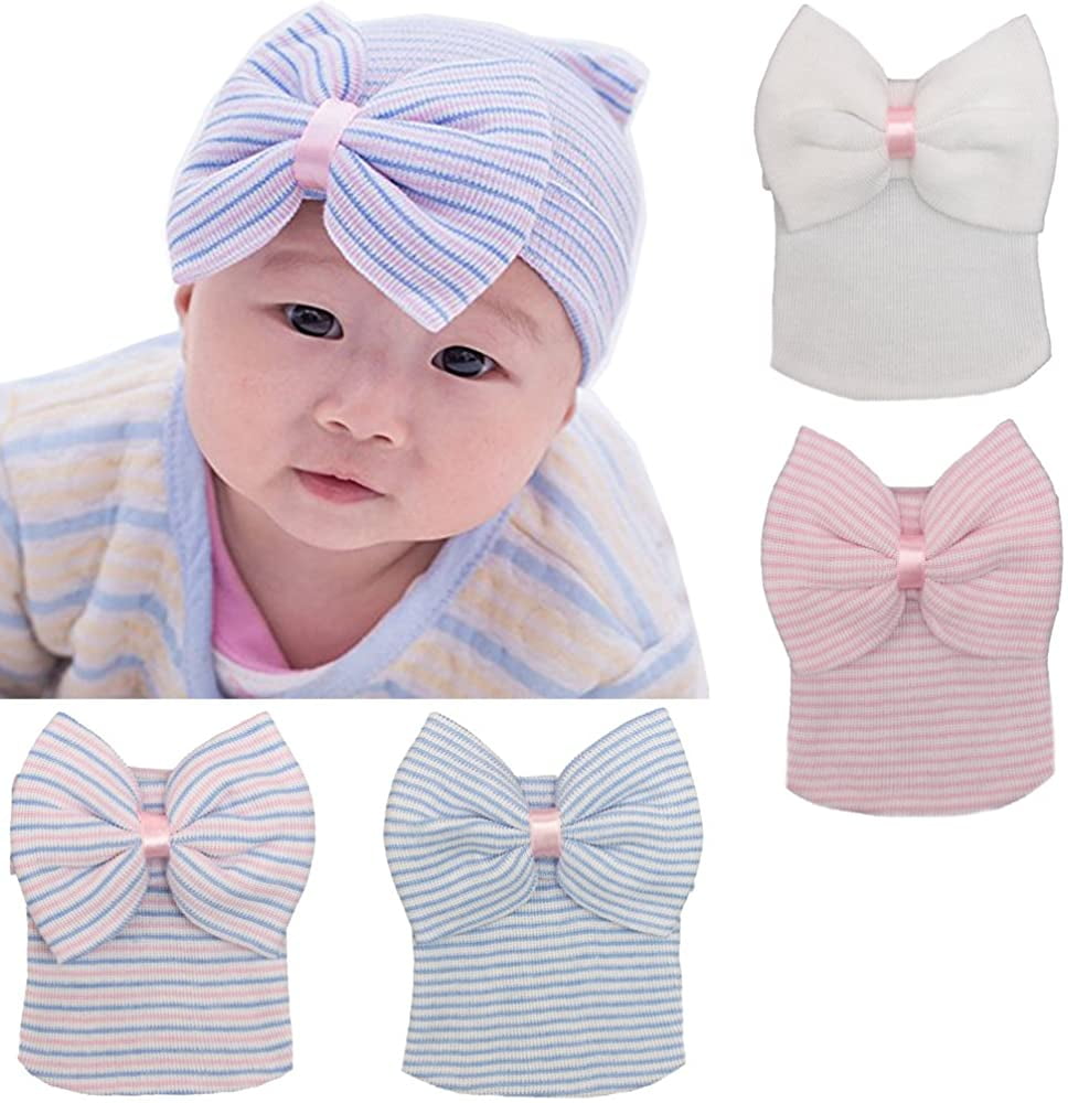 Zukuco Newborn Baby Girl Hat with Big Bow Soft Cute Knot Baby Comfy