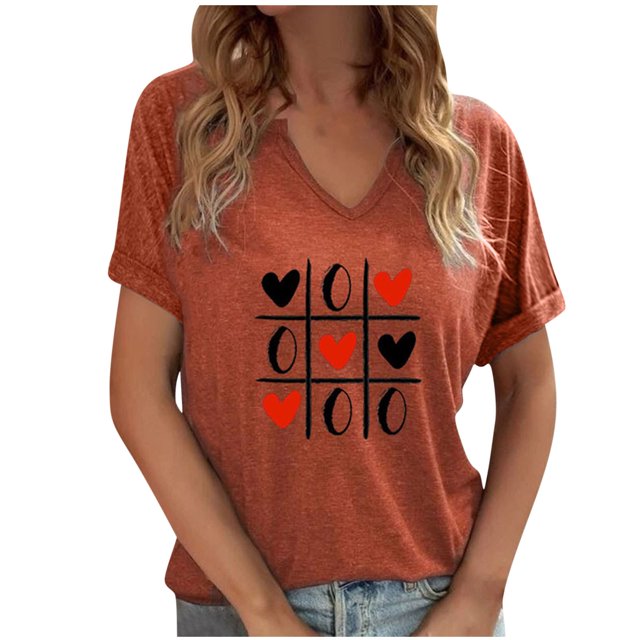 Camisas de Manga Corta para las Mujeres Casual Impreso V-Cuello Blusas, Camiseta Top para la Primavera Verano Uso Diario