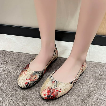

Cathalem Women s Casual Shoes Size 10 Fashion Autumn Women Casual Shoes Flat Bottom Round Toe Lightweight Ethnic Style Flower Shoes Red 8