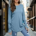 thumbnail image 2 of Causal Summer Women Tshirts Long Sleeve Round Neck Basic Solid Color Thumbhole Tunic Loose Fit Tees, 2 of 5