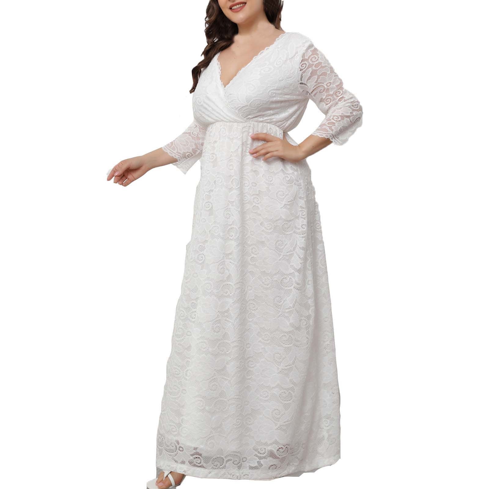 Ud marmelade rookie Hfyihgf Plus Size Dresses for Women Wedding Guest Semi Formal Lace Cocktail  Graduation Party Long Sleeve A Line Maxi Long Dress White XXL - Walmart.com