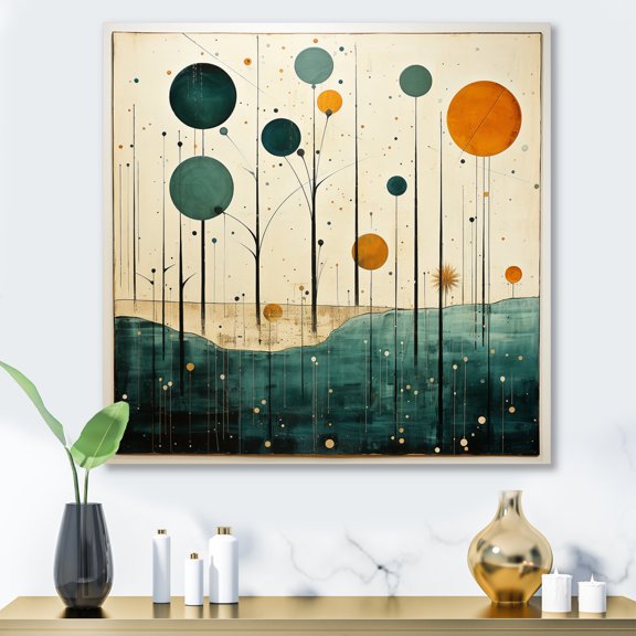 Designart "Blue Orange Mid Century Minimalist Oasis II" Abstract Collages Metal Wall Decor