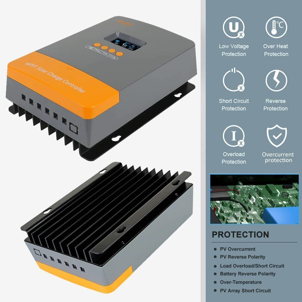 60A MPPT Solar Panel Battery Charge Controller 12V/24V/36V/48V LCD Regulator