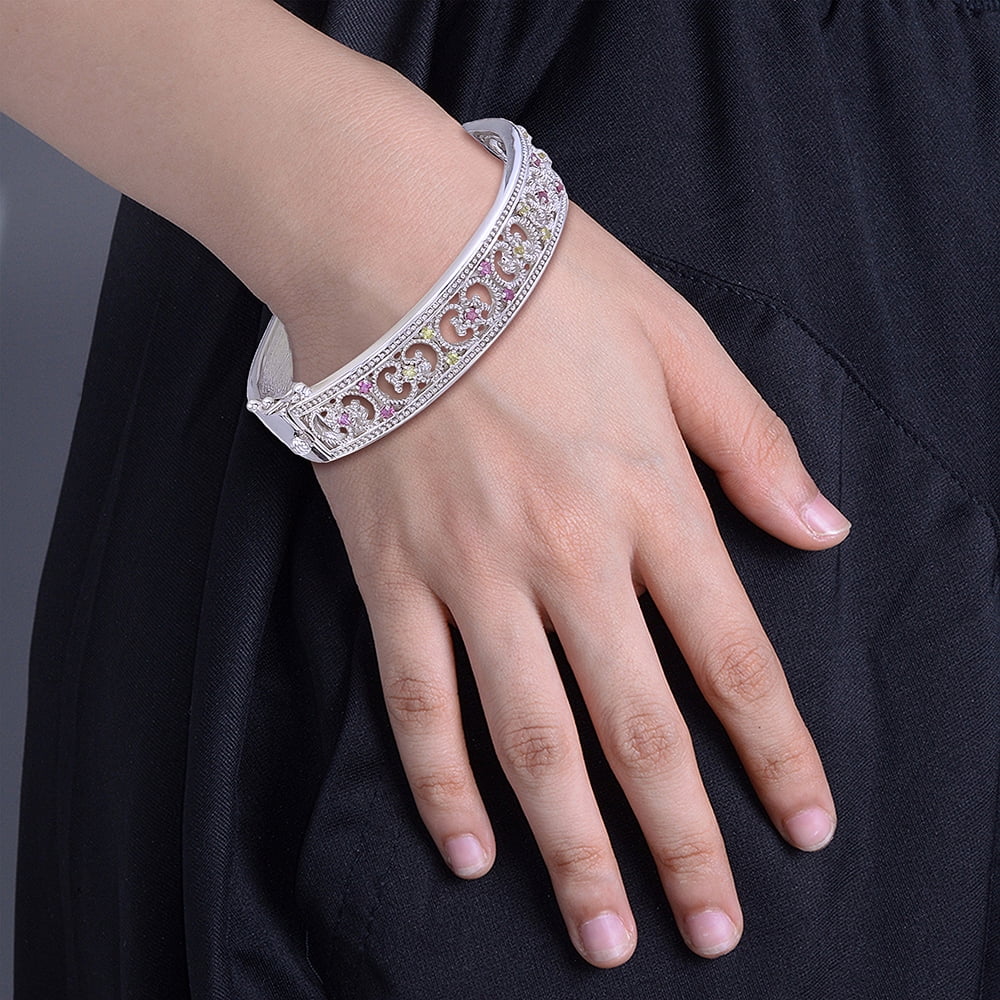 Vir Jewels 0.65 CTTW Pink And Yellow Sapphire Bangle Bracelet in Brass with Rhodium September