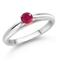 thumbnail image 2 of Gem Stone King 925 Silver and 10K Rose Gold Red Ruby Solitaire Engagement Ring for Women (0.25 Cttw, Gemstone July Birthstone, Round 3.5MM, Size 6), 2 of 4