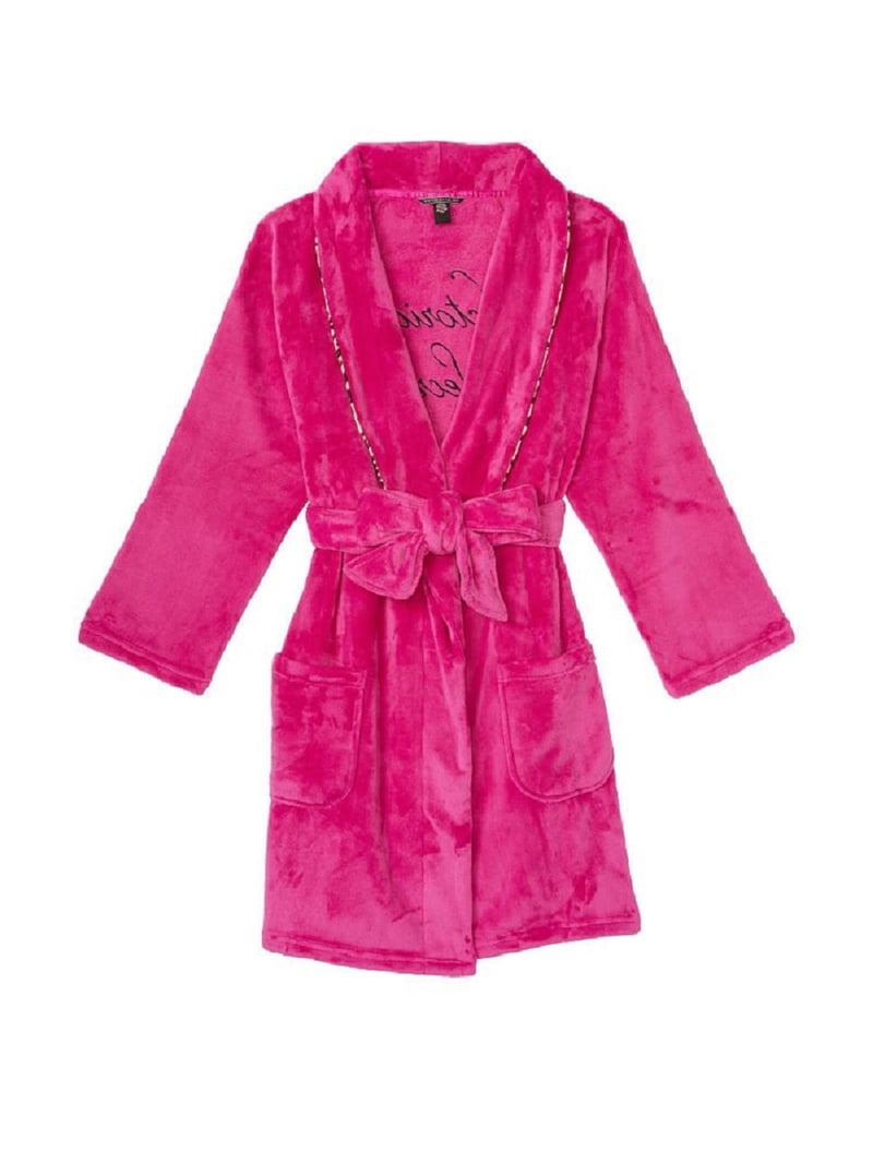 Victoria's Secret Short Cozy Plush Logo Robe Pockets Pink Size M/L NWT -  Walmart.com