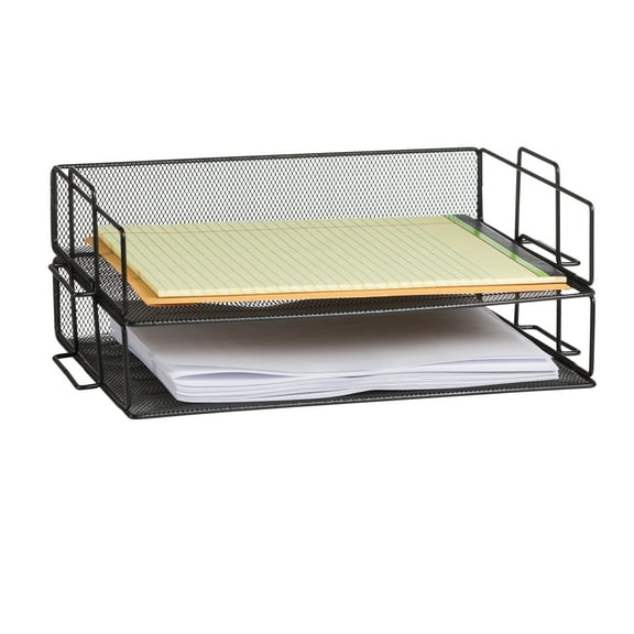 Storageaid Classic Black Mesh 2 Tier Stackable Letter Tray Desk Organizer