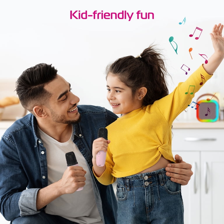 Kiddos LED Mini Karaoke Machine, Bluetooth Speaker with 2 Wireless