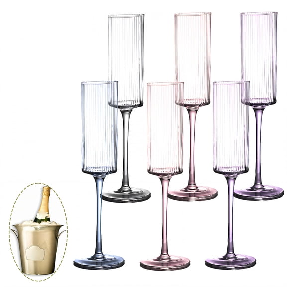 ACDANC 6Pcs Champagne Flutes Plastic 5.5 oz Transparent Outline Champagne Glasses Party Cups for Family Bar Party Mix2