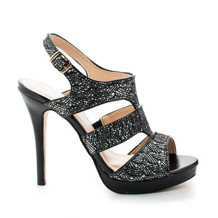 Kimi25 by Blossom, Sling back Dazzling Glitter Cluster Cut Out Strappy Stiletto Heels
