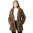 thumbnail image 1 of Leopard Print Notch Collar Faux Fur Teddy Coat (Medium, Brown), 1 of 4