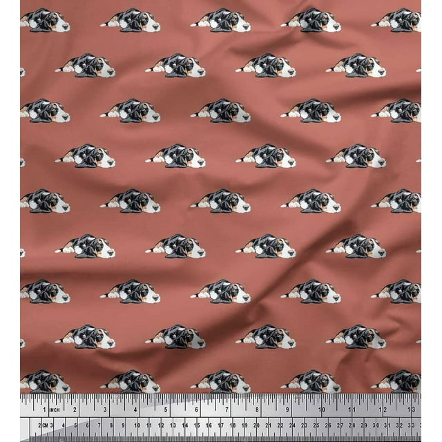 Soimoi Polyester Crepe Fabric Basset Hound Dog Print Fabric by The Yard 52 Inch Wide