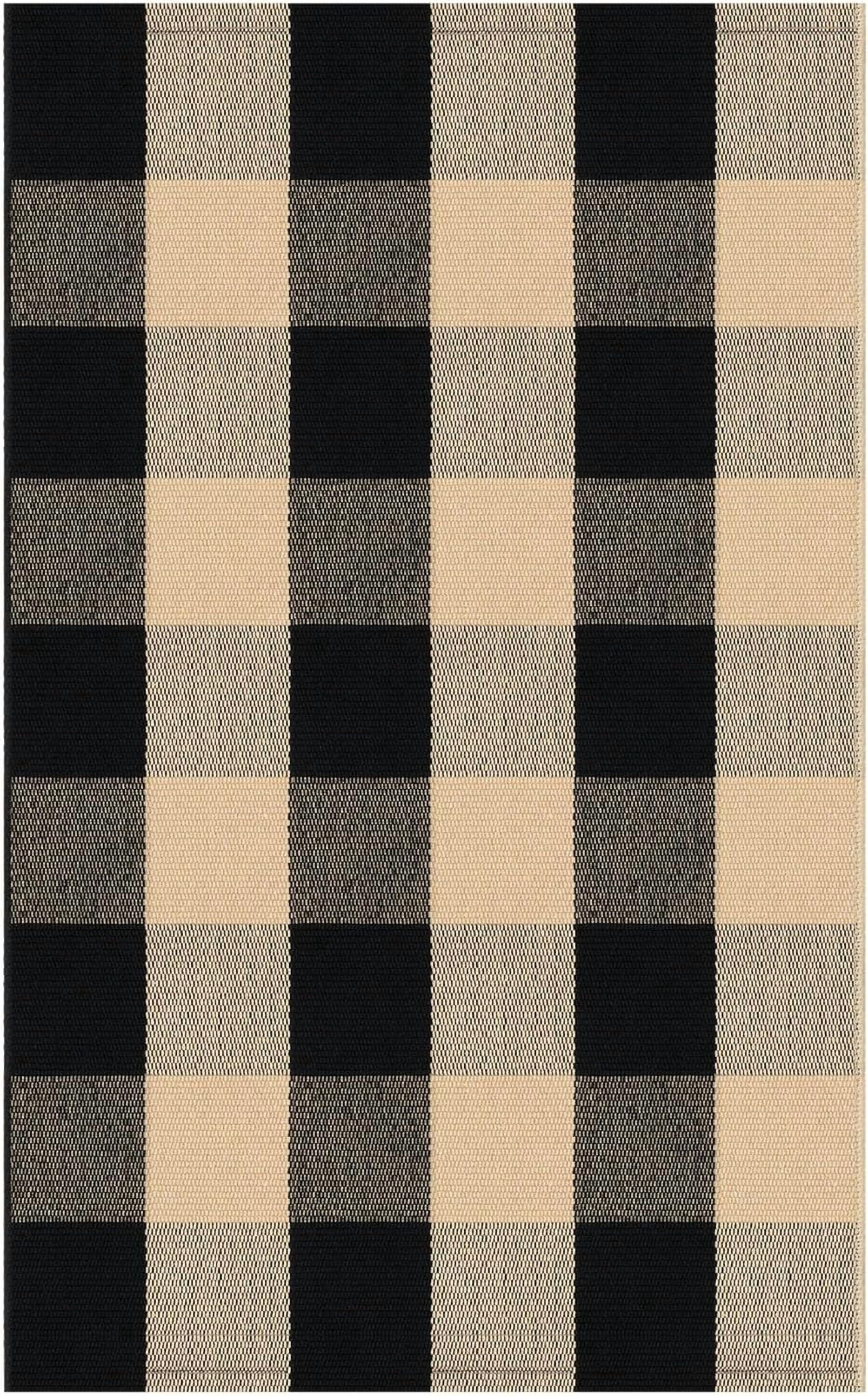 HearthHarmony Buffalo Plaid Area Rugs 2x3 Ft Brown and Black Checkered Rugs Washable Front Door Mat Hand Woven Cotton Outdoor Small Rug for Front Porch Kitchen Entryway Patio Bathroom