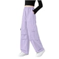 thumbnail image 3 of HVOBTTY Toddler's Cargo Pants Solid Color Wide Leg Straight Casual Daily Wear Trousers, 3 of 5