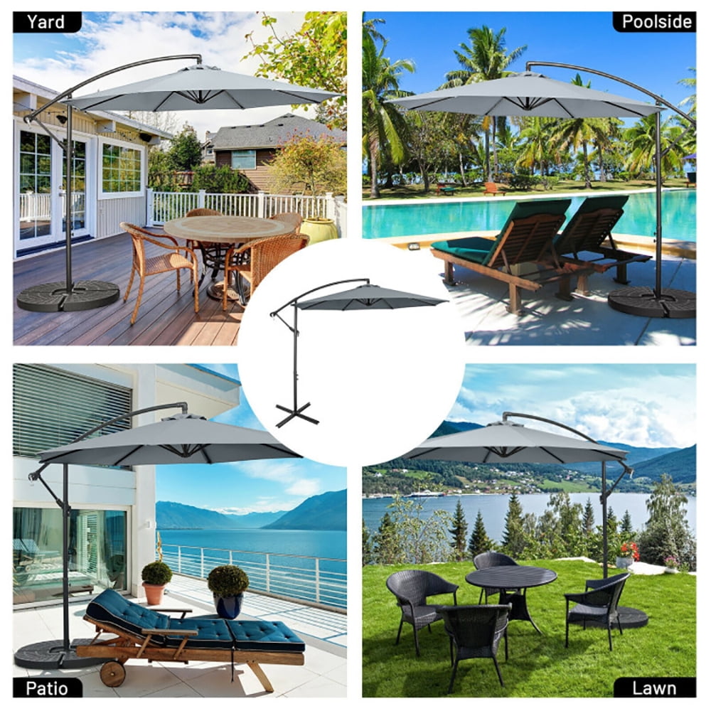Aimee Lii 10 Feet Offset Umbrella with 8 Ribs Cantilever and Cross Base, Outdoor Umbrella with Base, Gray Aimee Lii 10 Feet Offset Umbrella with 8 Ribs Cantilever and Cross Base, Outdoor Umbrella with Base, Gray