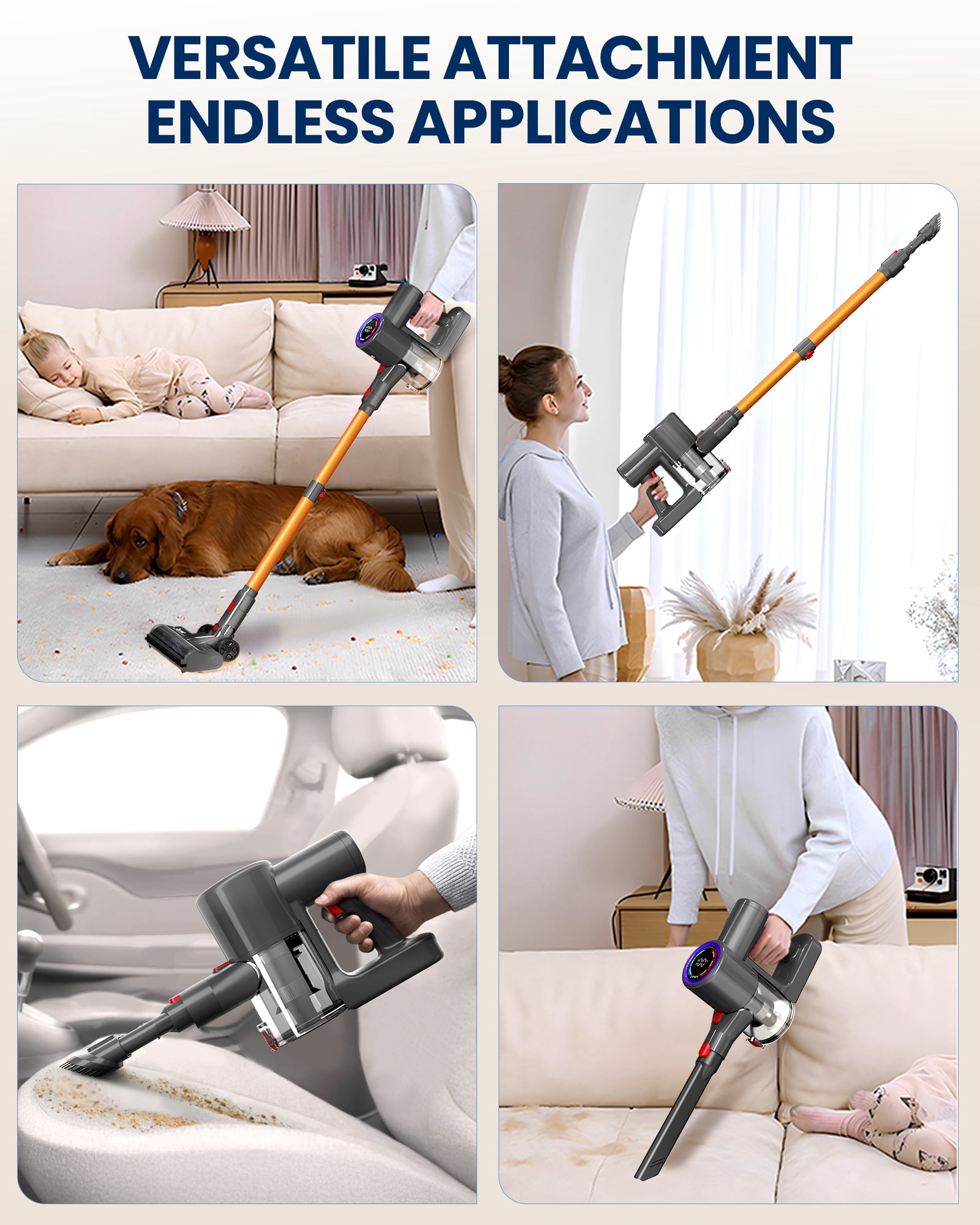 Cordless Vacuum Cleaner, 40KPA Stick Vacuum for Home, 40-Min Runtime, LED Display, Lightweight Self-Standing Vacuum for Pet Hair, Carpet, Hard Floor