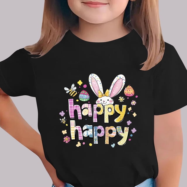 Blusas y camisas de manga corta con cuello redondo Camiseta estampada de manga corta de Pascua para niños Cuello redondo Manga corta Casual Versátil Para niñas Niños Top de poliéster