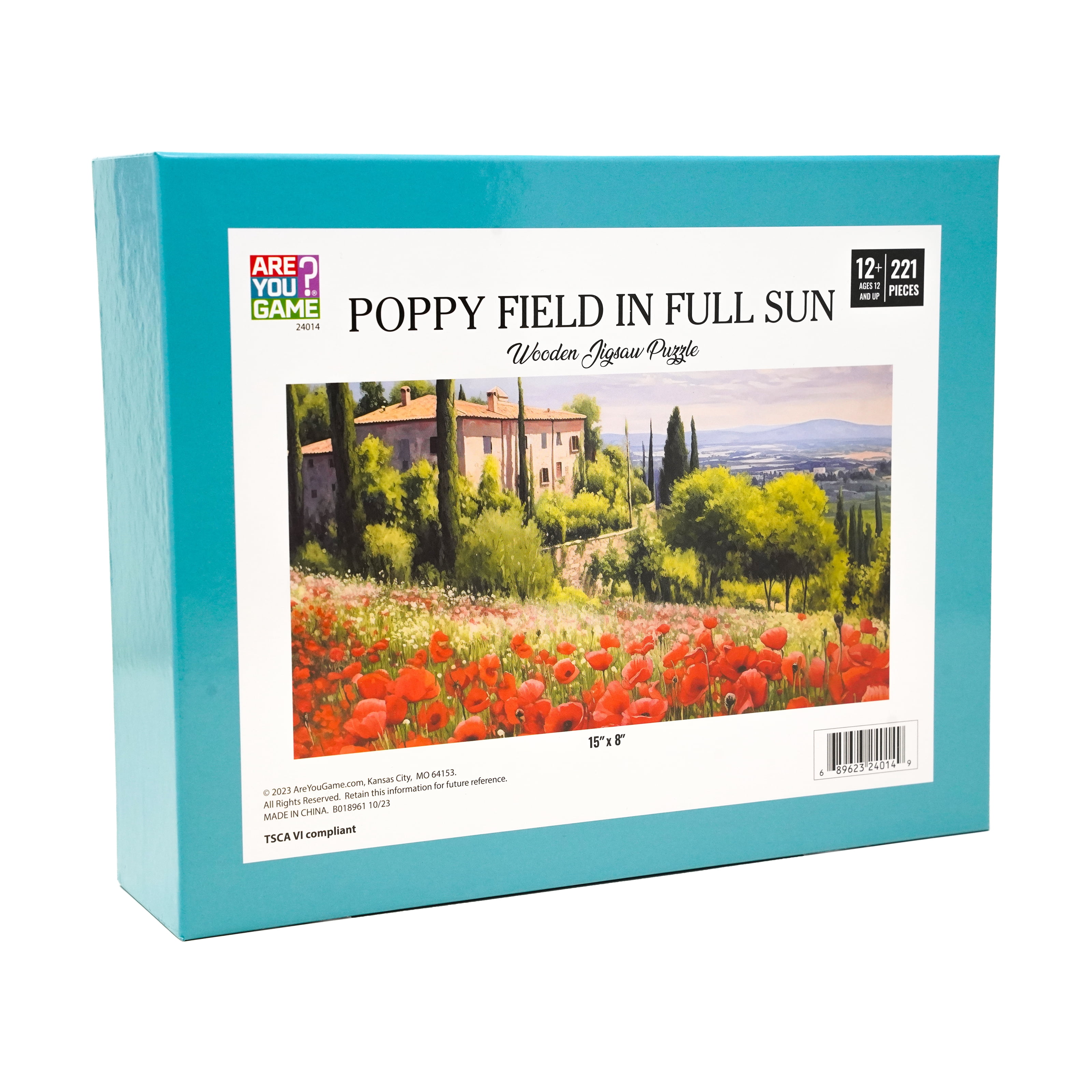 AreYouGame.com Wooden Jigsaw Puzzle - Poppy Field in Full Sun: 221 Pcs
