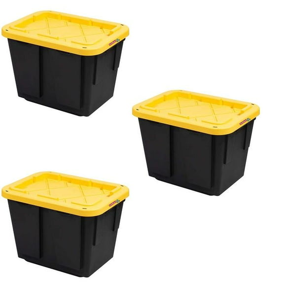 Cajas de Plástico para Candados BoxIt 3 Pzas 45 Lt 51x38x37cm Apilable Polietileno Color Negro/Amarillo.