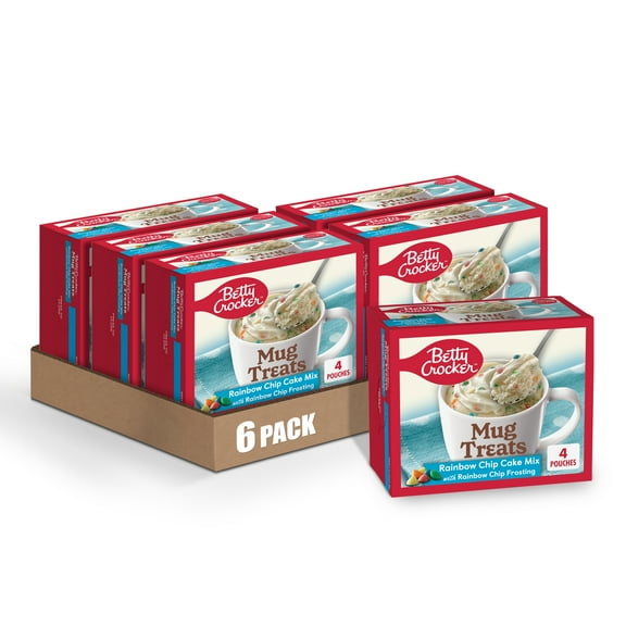 (6 pack) Betty Crocker Mug Treats Rainbow Chip Cake Mix with Frosting, 4 Servings, 13.9 oz.