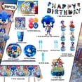 thumbnail image 4 of Sonic Birthday Decorations, 98Pcs Sonic Party Decorations & Sonic Party Tableware Set - Sonic Decorations Banners Balloons Backdrop Napkins Tablecloth and Other Sonic Birthday Party Supplies for Kids, 4 of 7