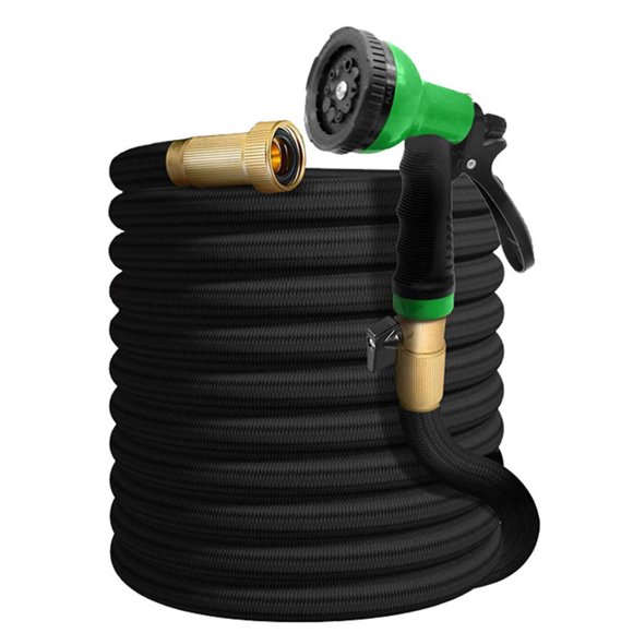 50 Ft Garden Hose with 10 Function Nozzle, Expandable, Lightweight & No-Kink, 3/4 inch Solid Brass Connectors, No-Burst Design for Watering, Washing Car, Black