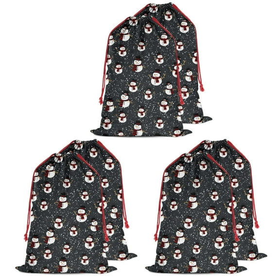 Christmas Bags Drawstring,Black Christmas Snowman Pattern Large Xmas Christmas Gift Bags,Reusable for Xmas and New Year Party Favors and Supplies,27.6" X 19.7"