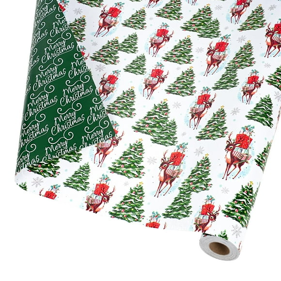 Papel de Regalo BIOBROWN Reversible con Ciervo para Navidad 43x1006 cm