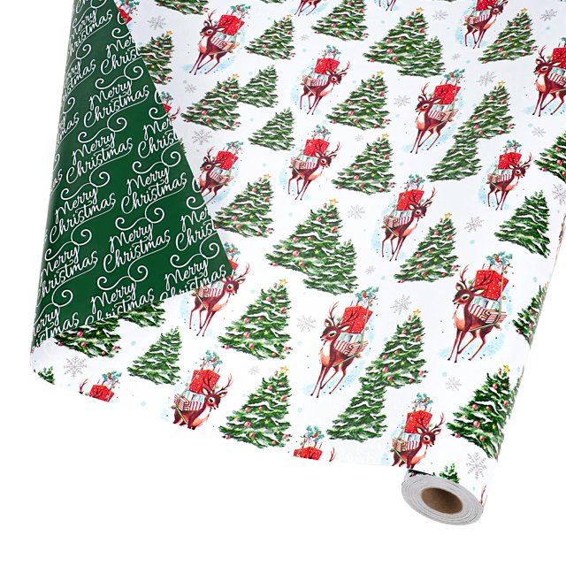 Papel de Regalo BIOBROWN Reversible con Ciervo para Navidad 43x1006 cm