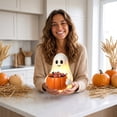 thumbnail image 6 of Clearance！Light Up Ghost Pumpkin Candy Bowl Halloween Decor, 7.8in Halloween Decorations Outdoor LED Glowing Ghost Candy Pumpkin Bowl, Fall Front Porch Yard Outdoor Ghosts Treat Bowls Decor, 6 of 6