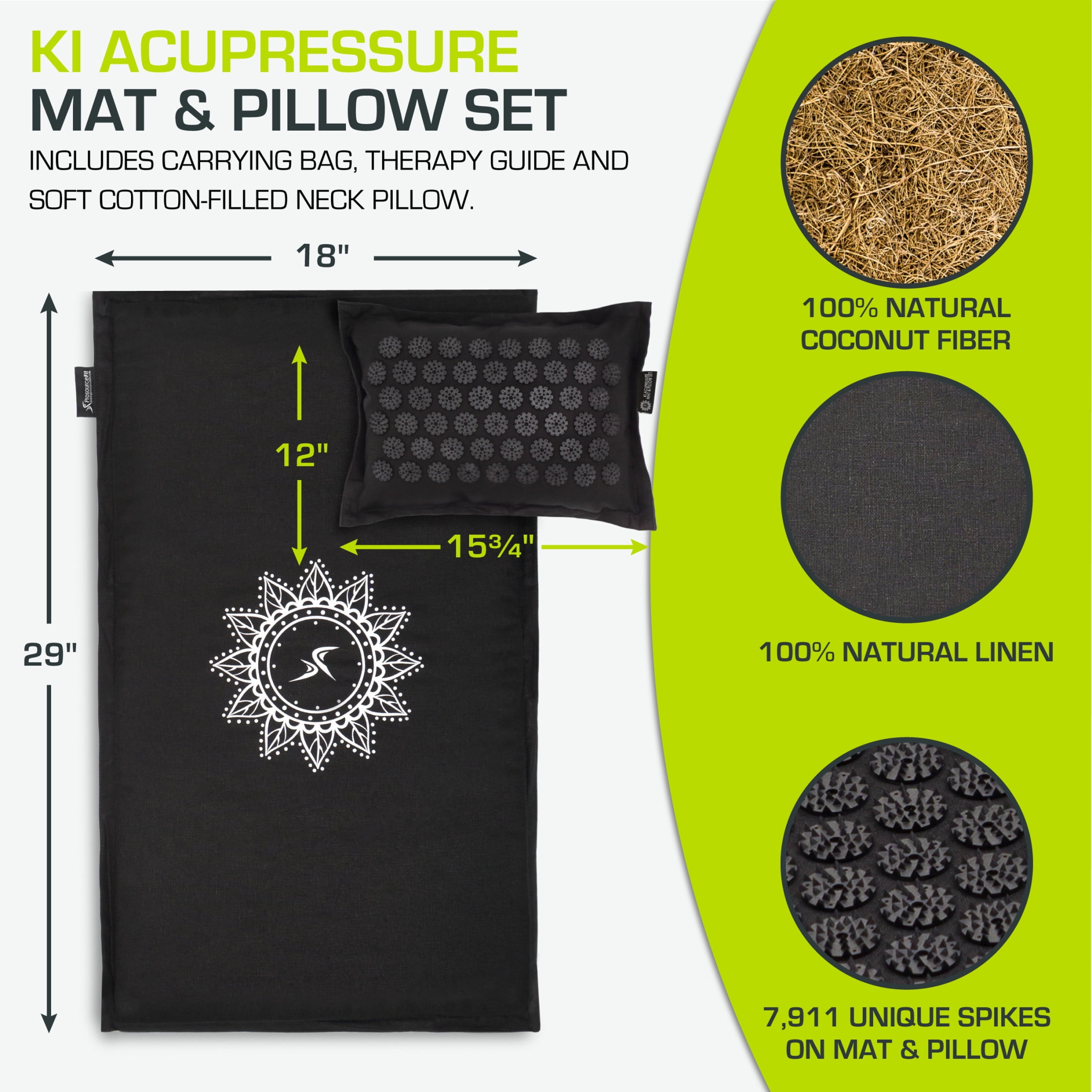 ProsourceFit Ki Acupressure Mat and Pillow Set for Relieving Back/Neck Pain