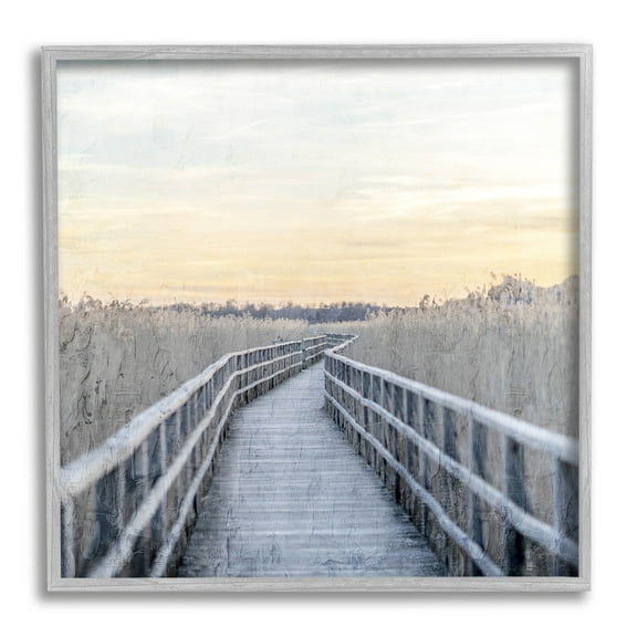 Boardwalk Reeds Rural Path Landscape Graphic Art Gray Framed Art Print Wall Art