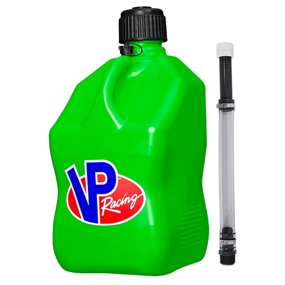 VP Racing 3562-CA, 5.5-Gallon Square Motorsport Jug Green w/ 14" Deluxe Hose Close-Trimmed Cap and Neck for Tight Seal