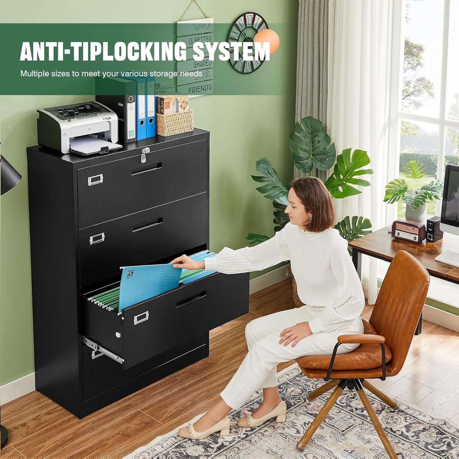 Letaya Metal Lateral Filing Cabinets for Home Office Organization, File Cabinets with Lock for Hanging Storage Letter/Legal/F4/A4, Assembly Required