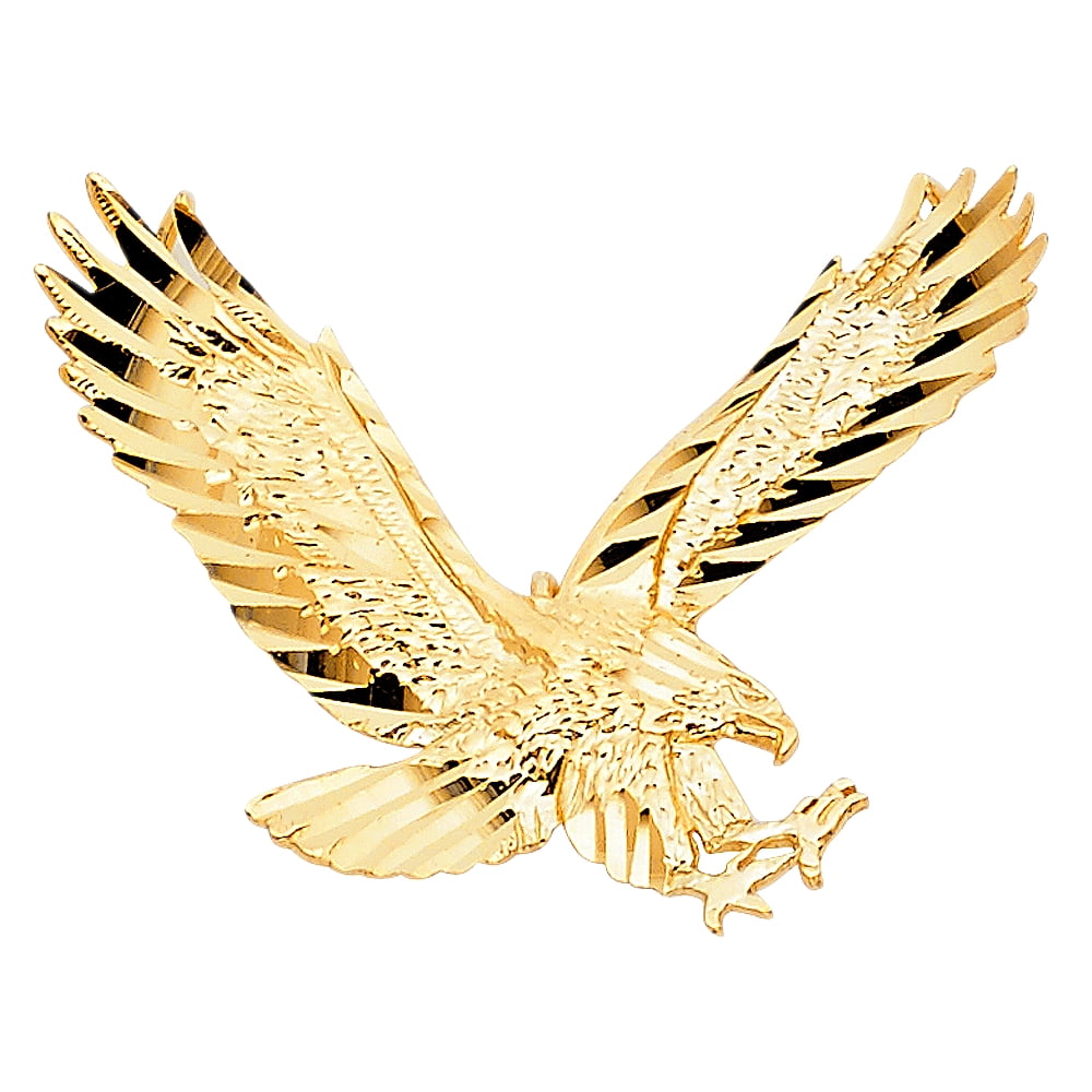 Million Charms 14K Two-tone Gold with White CZ Accented Eagle Charm Pendant 20mm x 20mm