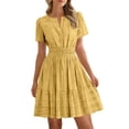 thumbnail image 4 of Kojanyu Women's Spring and Summer Casual Mini Dress – Lightweight Short Sleeve V-Neck Boho Beach Dress with Elastic Waist & Pockets, 4 of 9
