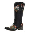 thumbnail image 4 of Flower Embroidered Knee High Cowboy Cowgirl Boots for Women 2025 Winter Fall Floral Wide Calf Dress Tall Boots Black Size 6, 4 of 5