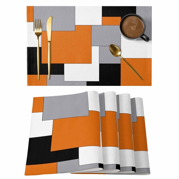 Abstract Placemats Set of 4 Square Orange Black Grey Place Mats Table Mats Kitchen Dining Home Outdoor Party Table Decoration